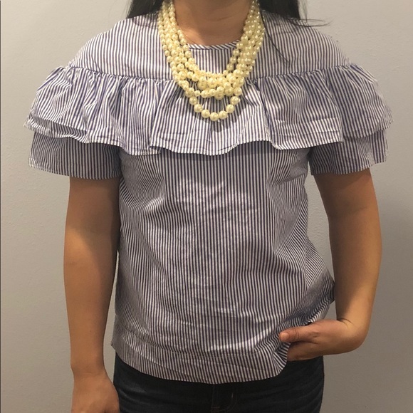 J.Crew Sz 0 Short-sleeved Striped Blouse w/ Ruffle - Picture 3 of 5